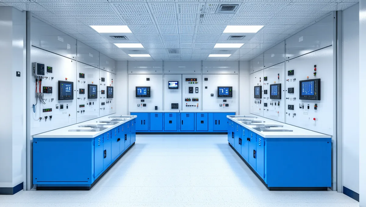 Industrial control panel with PLCs and edge controllers in a manufacturing facility, representing OT security